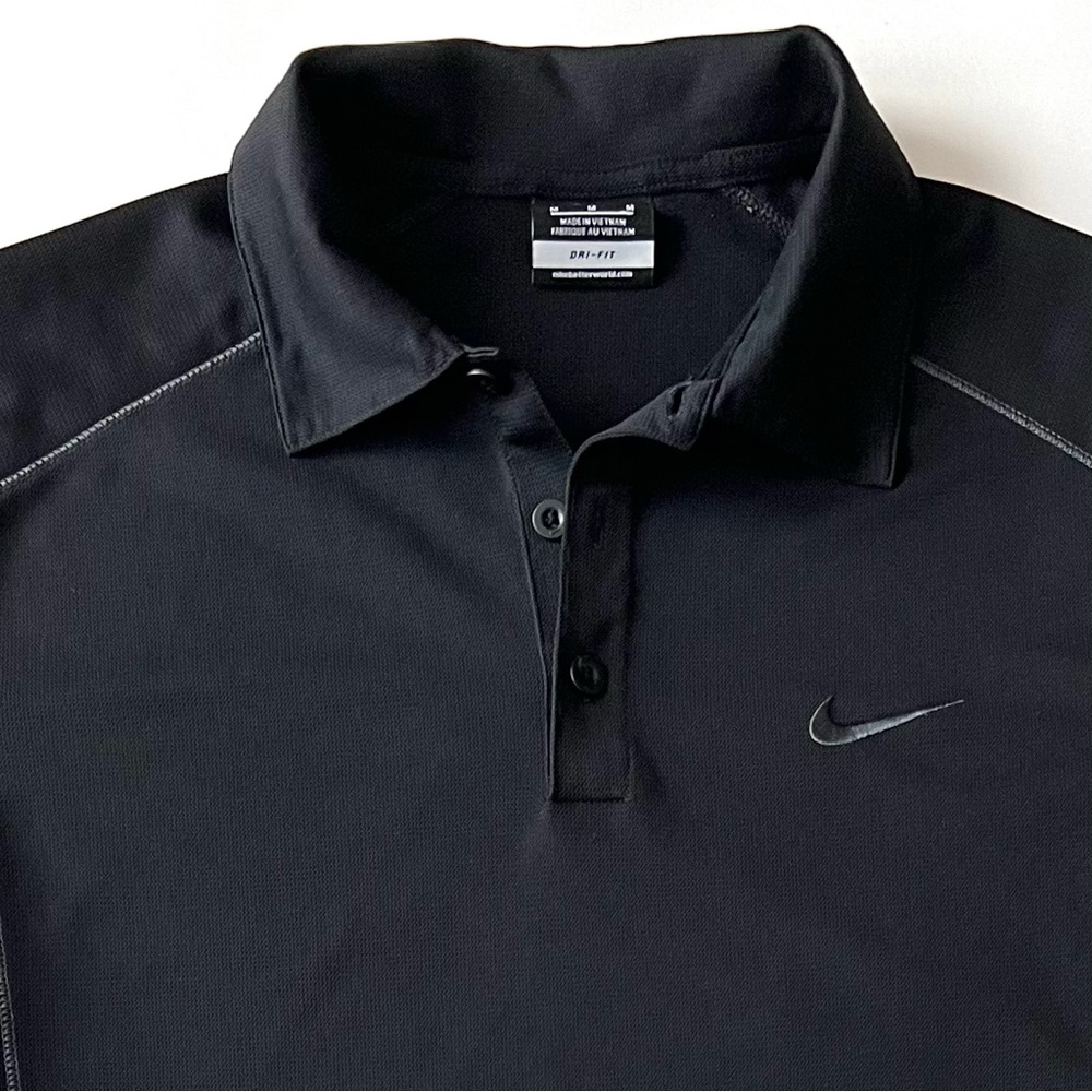 Nike Golf Black & Grey Short Sleeve Dri-Fit Polo Golf Shirt Mens Medium EUC